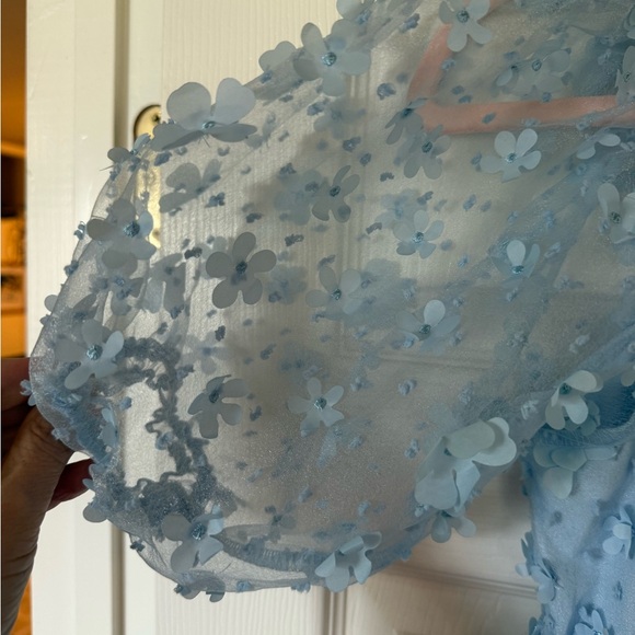 EUC Romantic cottage core dress. Size M, puff sleeve, lt blue and 3 D flowers. - Picture 4 of 6